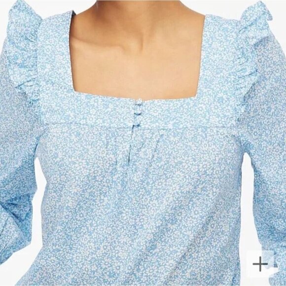 J Crew Tops - New J Crew Size 2X Square neck ruffle top Blue/White SU23 *Stain*